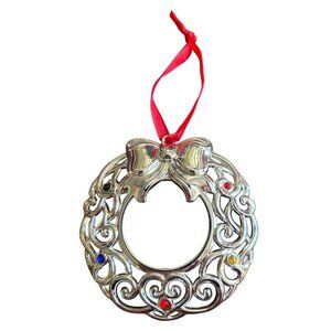 Lenox Sparkle & Scroll Silver Wreath Ornament With Bow & Gem Accents